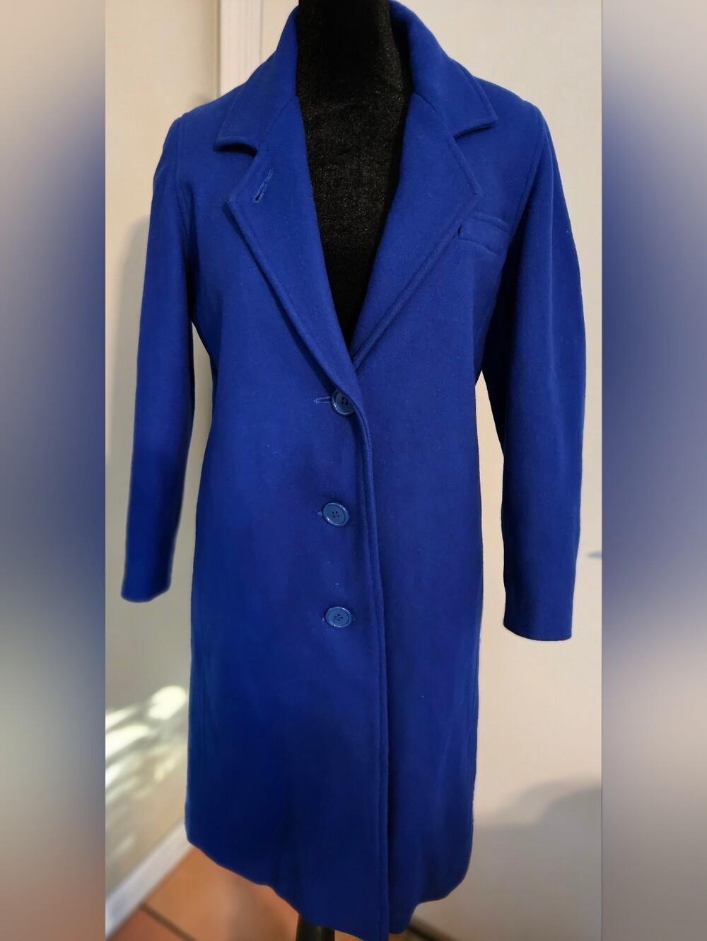 Young Gallery Vintage Royal Blue Wool Blend Long Trench Coat Overcoat 10